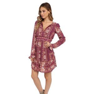 Free People Bridgette Mini Dress Maroon Paisley Print - Size Extra Small